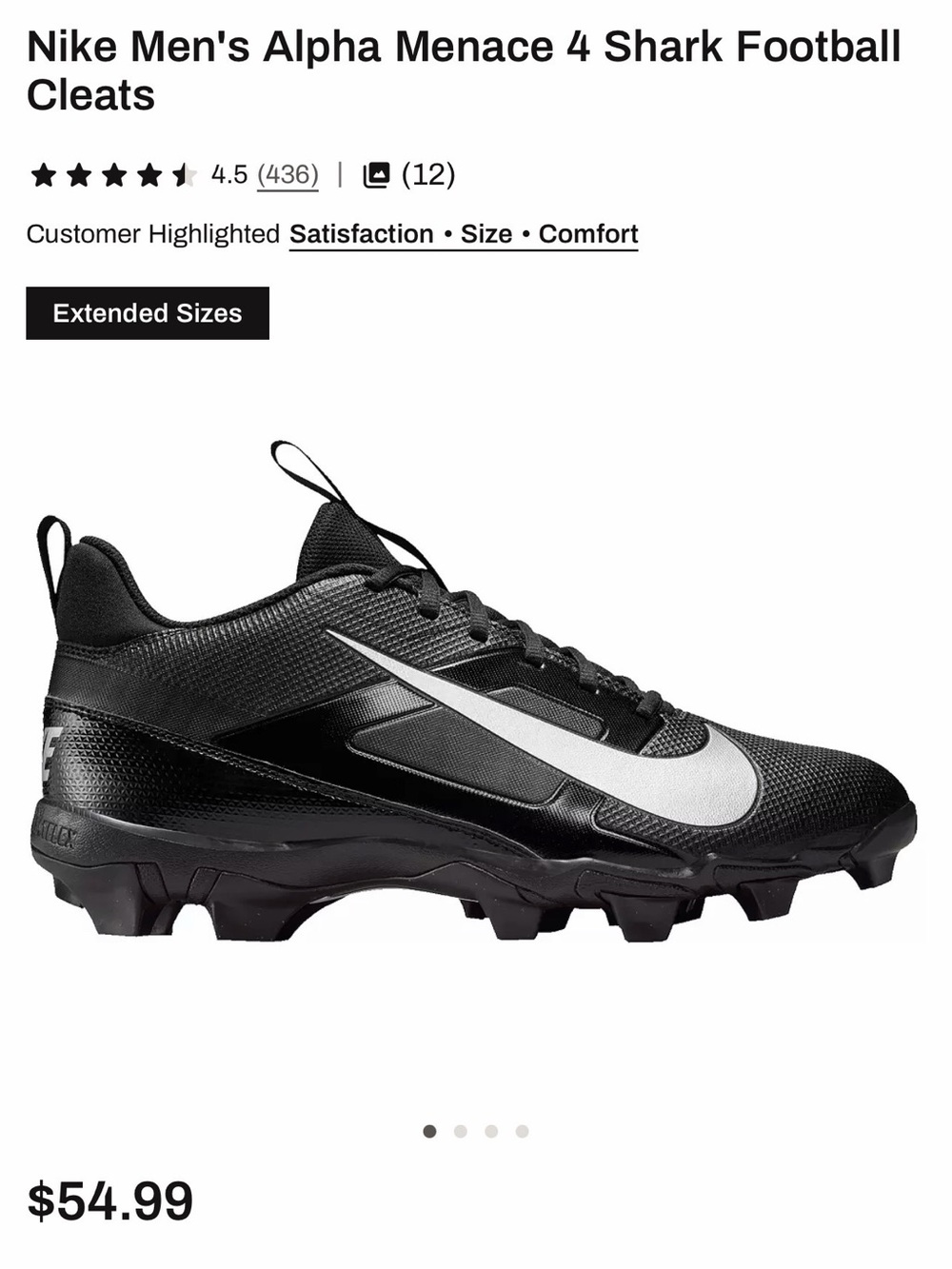 Nike Men's Alpha Menace 4 Shark Cleats in Black and Silver